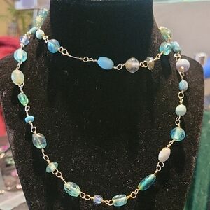 Elegant Blue and Gold Beaded Necklace